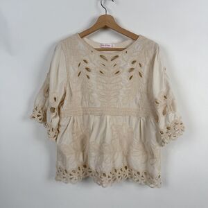 Ana & Rose Blouse Womens XLP  Light Pink Embroidery Boho Peasant Cottagecore